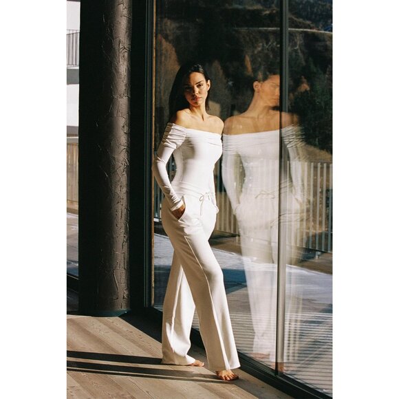 WISKII High-Waist Dreamy Wide Leg Pant Style WS531 in Ivory - Picture 2 of 6